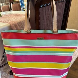 kate spade Multicolor Stripe Tote - Pink, Yellow, Mint & Red